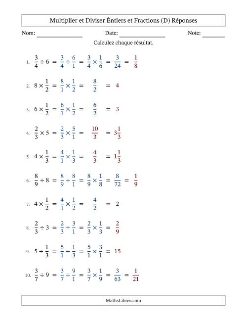 Multiplier et diviser fractions propres con nombres éntiers, et avec simplification dans quelques problèmes (D) page 2