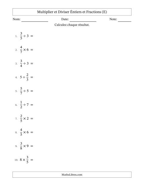 Multiplier et diviser fractions propres con nombres éntiers, et avec simplification dans quelques problèmes (E)