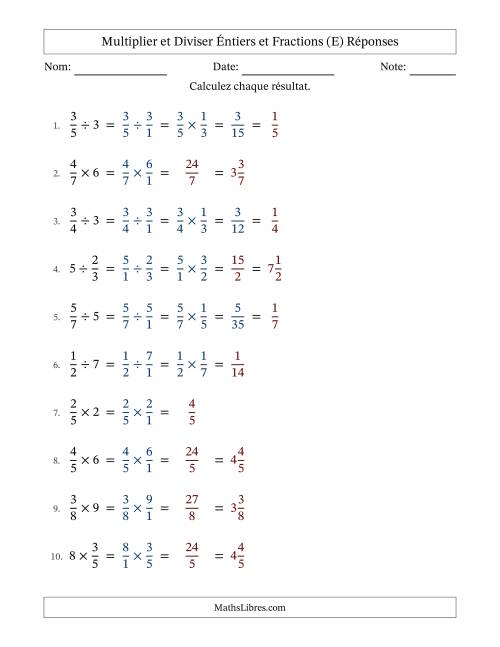 Multiplier et diviser fractions propres con nombres éntiers, et avec simplification dans quelques problèmes (E) page 2