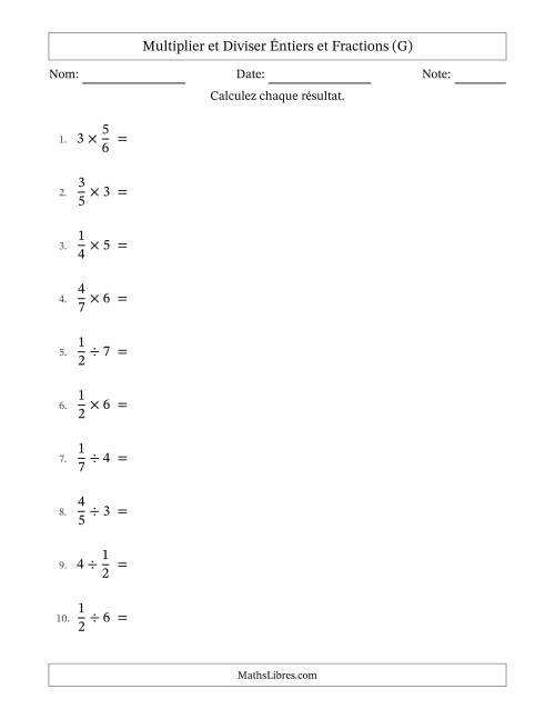 Multiplier et diviser fractions propres con nombres éntiers, et avec simplification dans quelques problèmes (G)