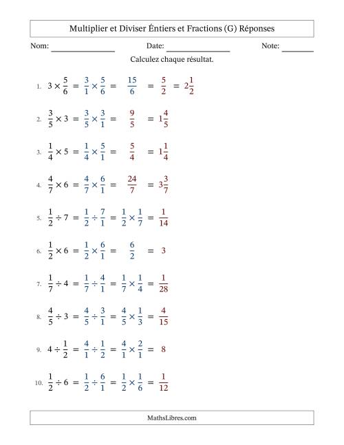 Multiplier et diviser fractions propres con nombres éntiers, et avec simplification dans quelques problèmes (G) page 2