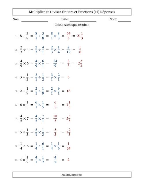 Multiplier et diviser fractions propres con nombres éntiers, et avec simplification dans quelques problèmes (H) page 2
