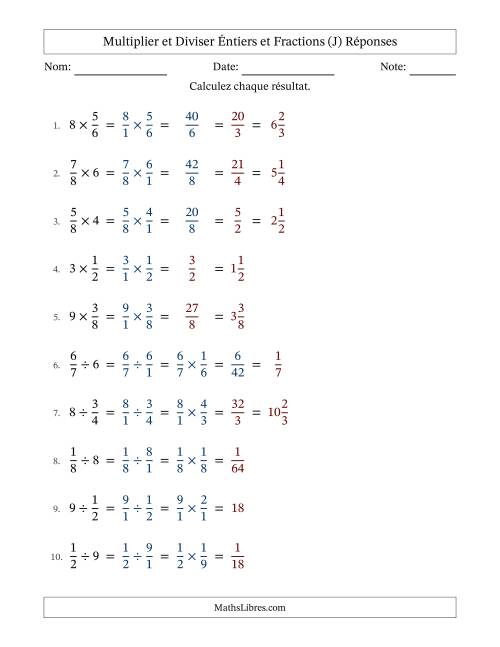 Multiplier et diviser fractions propres con nombres éntiers, et avec simplification dans quelques problèmes (J) page 2