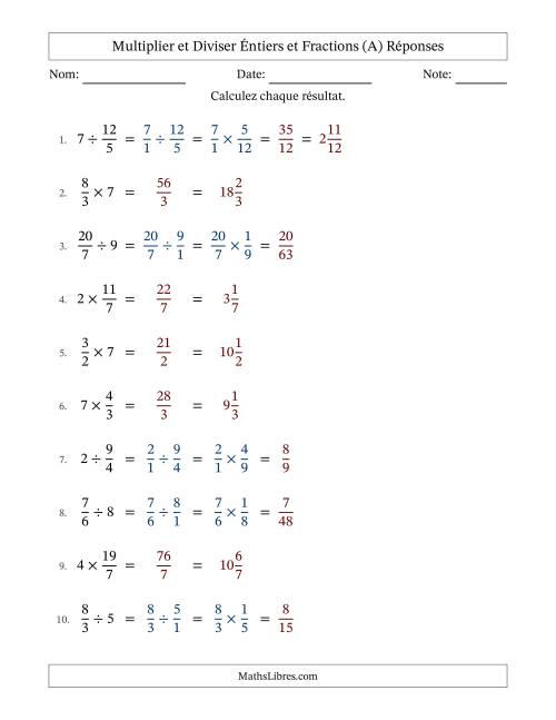 Multiplier et diviser Improper Fractions con nombres éntiers, et sans simplification (A) page 2