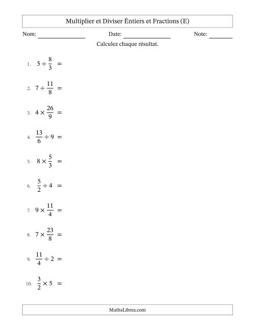 Multiplier et diviser Improper Fractions con nombres éntiers, et sans simplification (E)