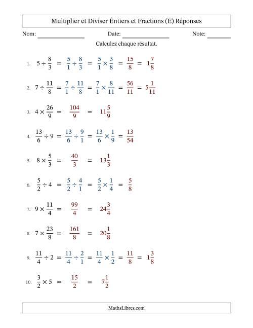 Multiplier et diviser Improper Fractions con nombres éntiers, et sans simplification (E) page 2