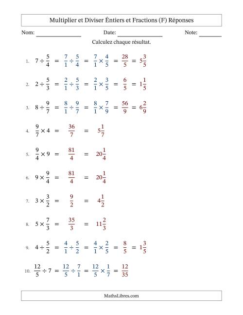 Multiplier et diviser Improper Fractions con nombres éntiers, et sans simplification (F) page 2