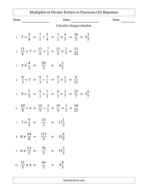 Multiplier et diviser Improper Fractions con nombres éntiers, et sans simplification (H) page 2
