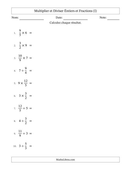 Multiplier et diviser Improper Fractions con nombres éntiers, et sans simplification (I)