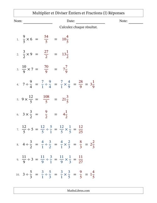 Multiplier et diviser Improper Fractions con nombres éntiers, et sans simplification (I) page 2