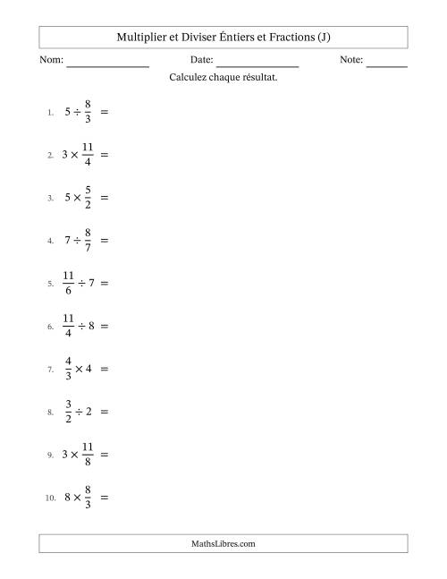 Multiplier et diviser Improper Fractions con nombres éntiers, et sans simplification (J)