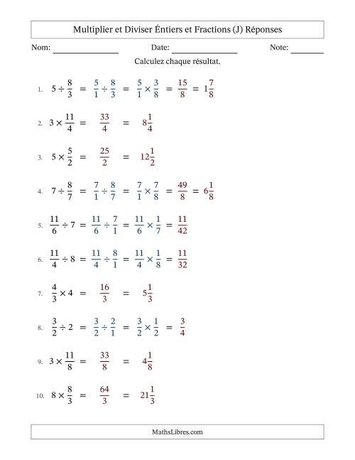 Multiplier et diviser Improper Fractions con nombres éntiers, et sans simplification (J) page 2