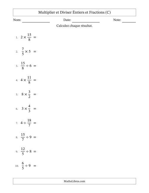 Multiplier et diviser Improper Fractions con nombres éntiers, et avec simplification dans tous les problèmes (C)