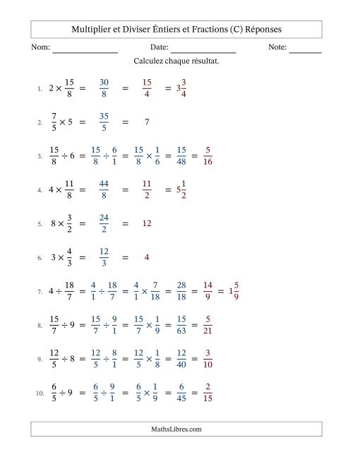 Multiplier et diviser Improper Fractions con nombres éntiers, et avec simplification dans tous les problèmes (C) page 2