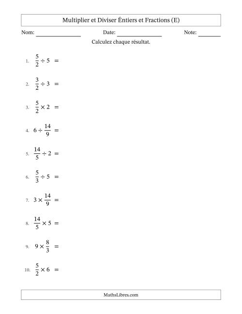 Multiplier et diviser Improper Fractions con nombres éntiers, et avec simplification dans tous les problèmes (E)