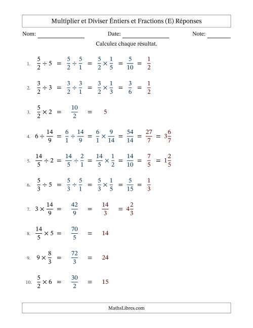 Multiplier et diviser Improper Fractions con nombres éntiers, et avec simplification dans tous les problèmes (E) page 2