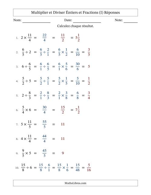 Multiplier et diviser Improper Fractions con nombres éntiers, et avec simplification dans tous les problèmes (I) page 2