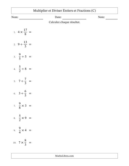 Multiplier et diviser Improper Fractions con nombres éntiers, et avec simplification dans quelques problèmes (C)