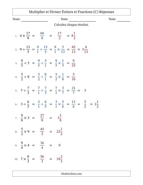 Multiplier et diviser Improper Fractions con nombres éntiers, et avec simplification dans quelques problèmes (C) page 2