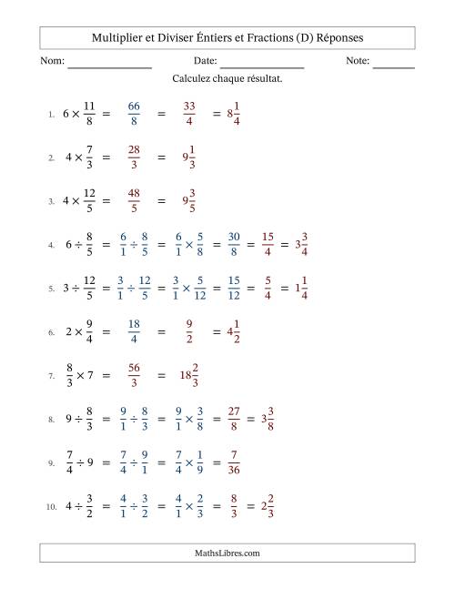 Multiplier et diviser Improper Fractions con nombres éntiers, et avec simplification dans quelques problèmes (D) page 2