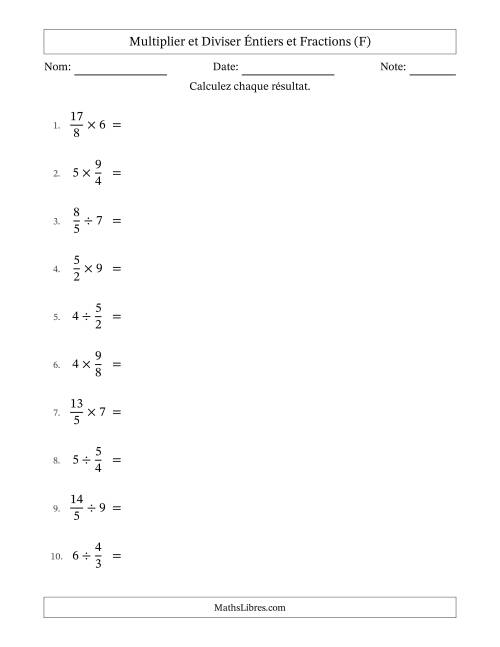 Multiplier et diviser Improper Fractions con nombres éntiers, et avec simplification dans quelques problèmes (F)
