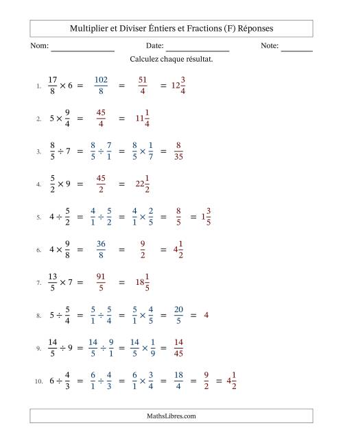 Multiplier et diviser Improper Fractions con nombres éntiers, et avec simplification dans quelques problèmes (F) page 2