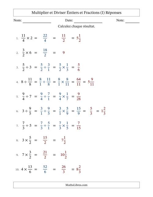 Multiplier et diviser Improper Fractions con nombres éntiers, et avec simplification dans quelques problèmes (I) page 2