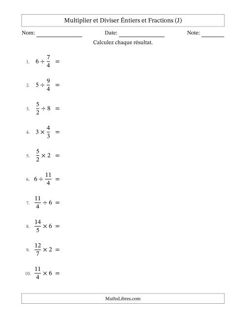 Multiplier et diviser Improper Fractions con nombres éntiers, et avec simplification dans quelques problèmes (J)