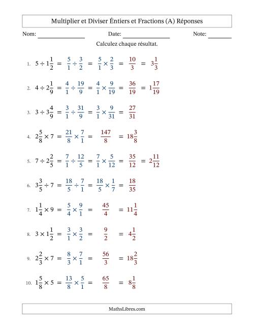 Multiplier et diviser fractions mixtes con nombres éntiers, et sans simplification (A) page 2