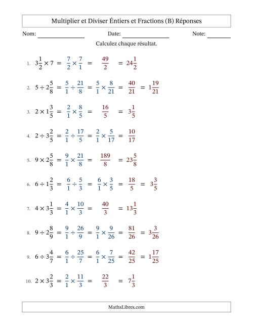 Multiplier et diviser fractions mixtes con nombres éntiers, et sans simplification (B) page 2