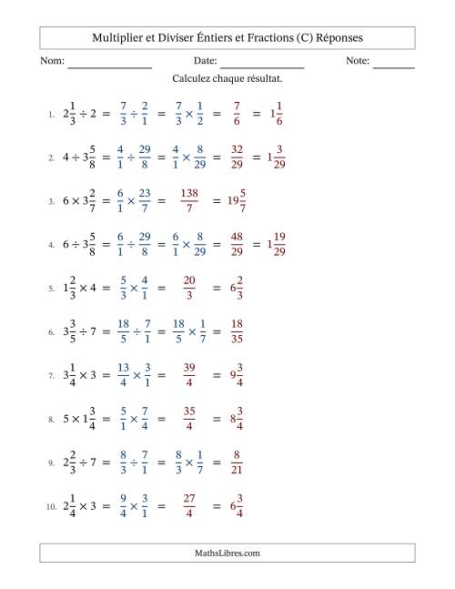 Multiplier et diviser fractions mixtes con nombres éntiers, et sans simplification (C) page 2