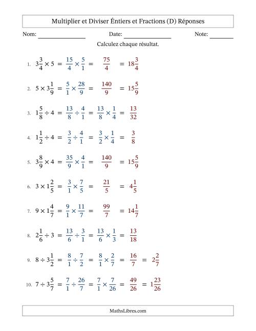 Multiplier et diviser fractions mixtes con nombres éntiers, et sans simplification (D) page 2