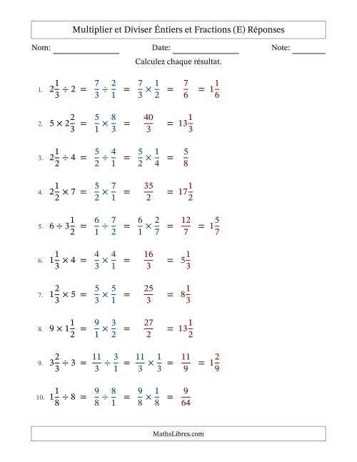 Multiplier et diviser fractions mixtes con nombres éntiers, et sans simplification (E) page 2