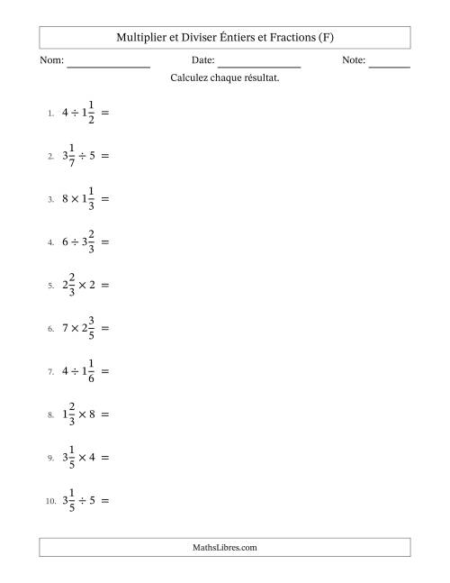 Multiplier et diviser fractions mixtes con nombres éntiers, et sans simplification (F)