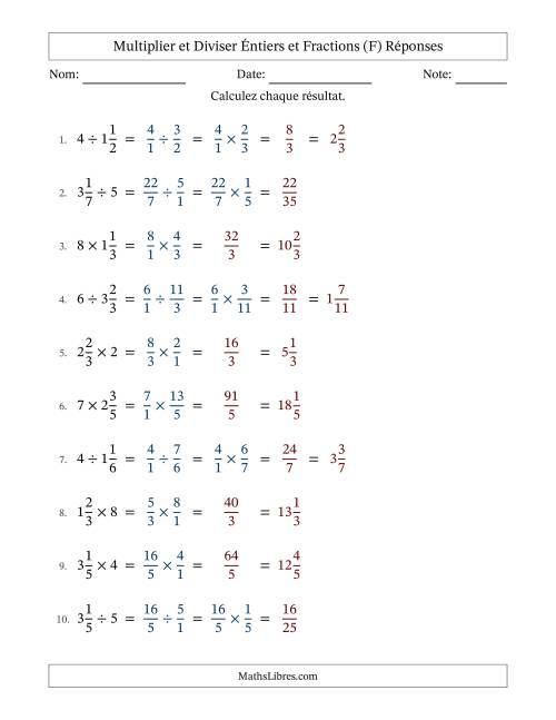 Multiplier et diviser fractions mixtes con nombres éntiers, et sans simplification (F) page 2