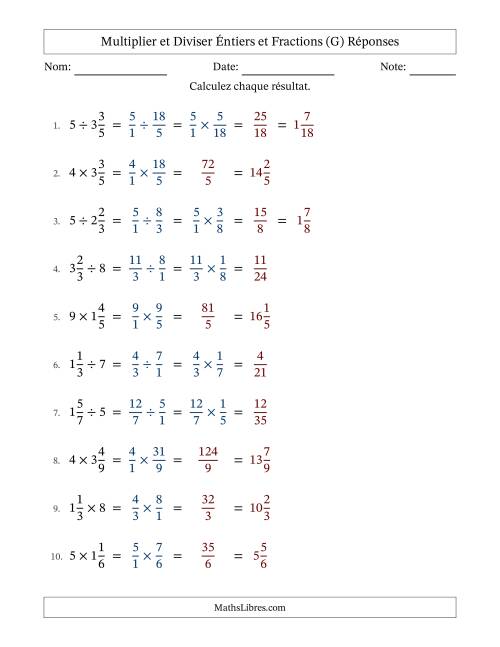 Multiplier et diviser fractions mixtes con nombres éntiers, et sans simplification (G) page 2