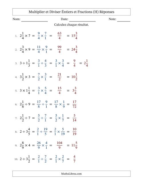 Multiplier et diviser fractions mixtes con nombres éntiers, et sans simplification (H) page 2