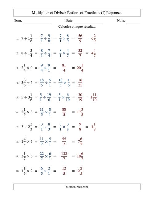 Multiplier et diviser fractions mixtes con nombres éntiers, et sans simplification (I) page 2