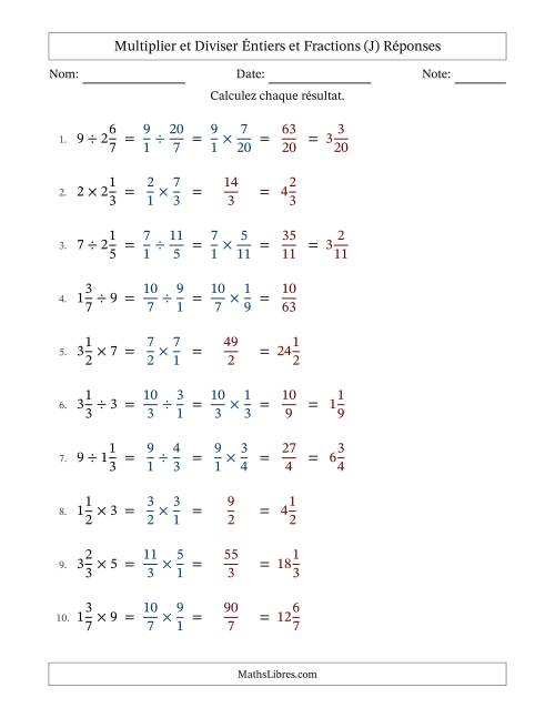 Multiplier et diviser fractions mixtes con nombres éntiers, et sans simplification (J) page 2