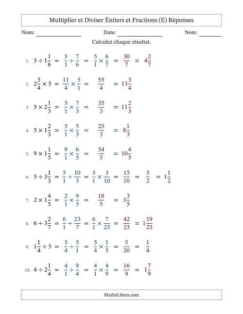 Multiplier et diviser fractions mixtes con nombres éntiers, et avec simplification dans quelques problèmes (E) page 2