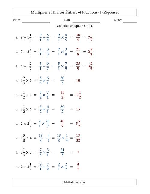 Multiplier et diviser fractions mixtes con nombres éntiers, et avec simplification dans quelques problèmes (I) page 2