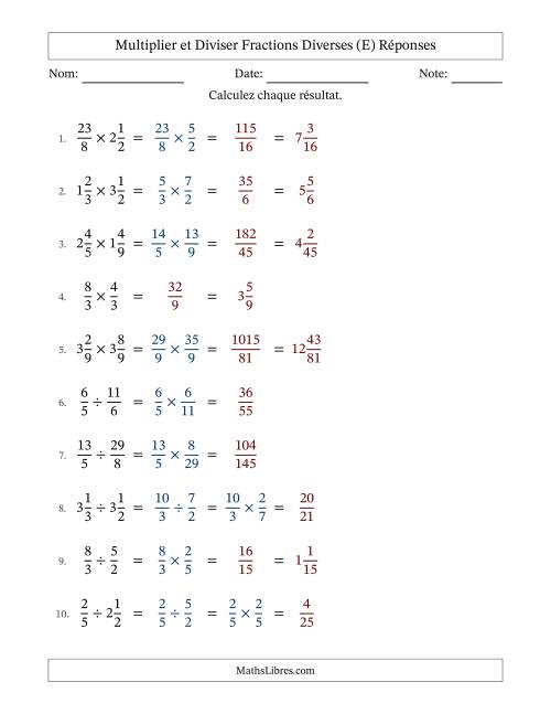 Multiplier et diviser fractions propres, impropres et mixtes, et sans simplification (E) page 2