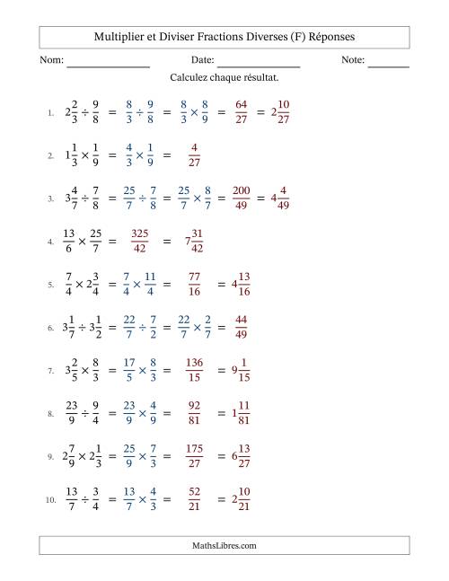 Multiplier et diviser fractions propres, impropres et mixtes, et sans simplification (F) page 2