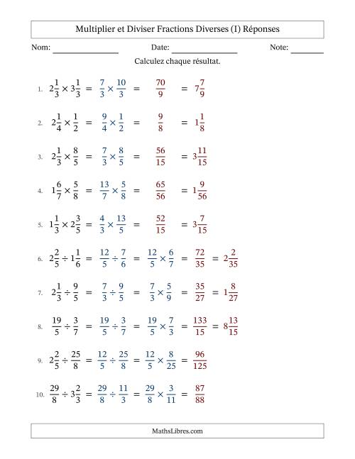 Multiplier et diviser fractions propres, impropres et mixtes, et sans simplification (I) page 2