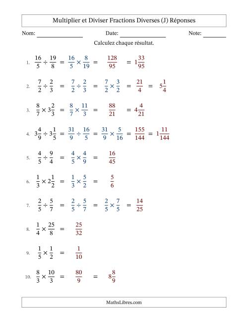 Multiplier et diviser fractions propres, impropres et mixtes, et sans simplification (J) page 2