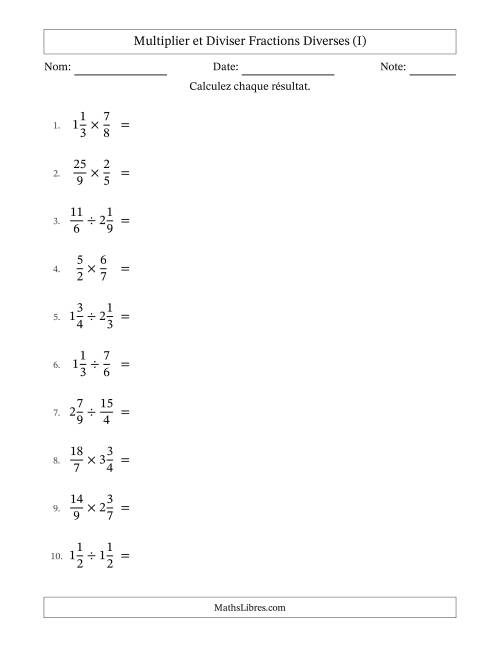 Multiplier et diviser fractions propres, impropres et mixtes, et avec simplification dans tous les problèmes (I)