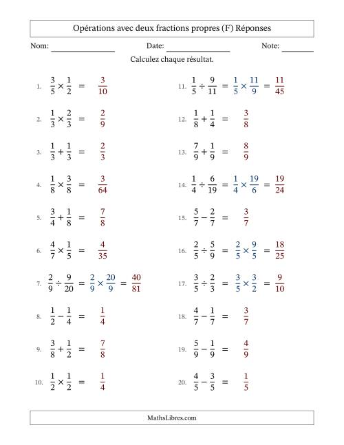Opérations avec deux fractions propres avec dénominateurs égals, résultats sous fractions propres et sans simplification (F) page 2