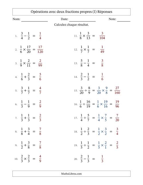 Opérations avec deux fractions propres avec dénominateurs égals, résultats sous fractions propres et sans simplification (I) page 2
