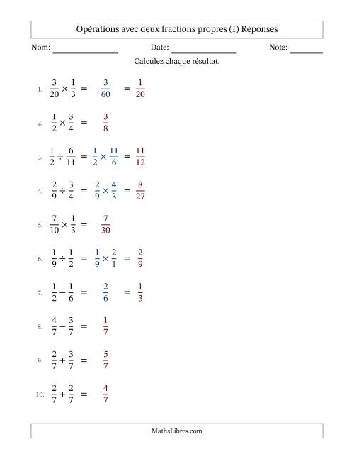 Opérations avec deux fractions propres avec dénominateurs égals, résultats sous fractions propres et quelque simplification (I) page 2