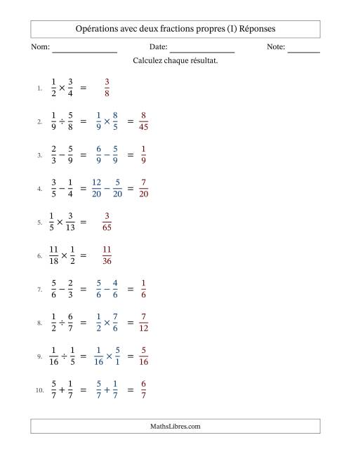 Opérations avec deux fractions propres avec dénominateurs similaires, résultats sous fractions propres et sans simplification (I) page 2